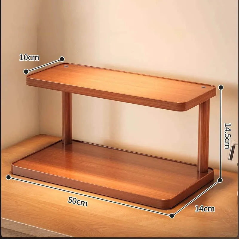 Versatile 2-Tier Wooden Storage Rack for Kitchen&Tea Room-Countertop Organizer with Decorative Desktop Multi-layer Storage Rack