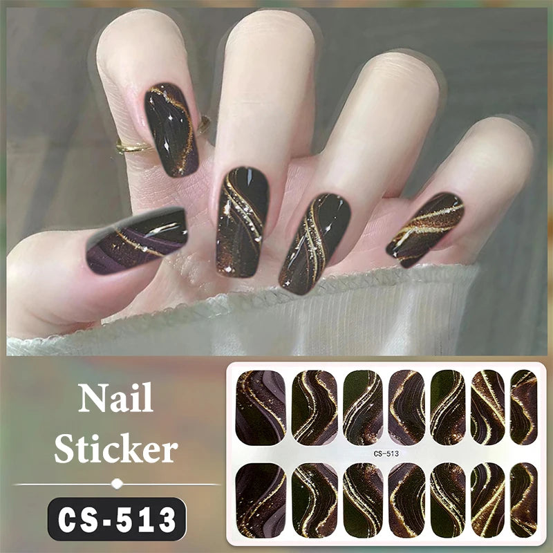 No Baking Lamp Waterproof Nail Wraps Full Cover Nail Stickers Firm And Not Easy To Fall Off 14 Nails/Set Multi Color Nail Patch