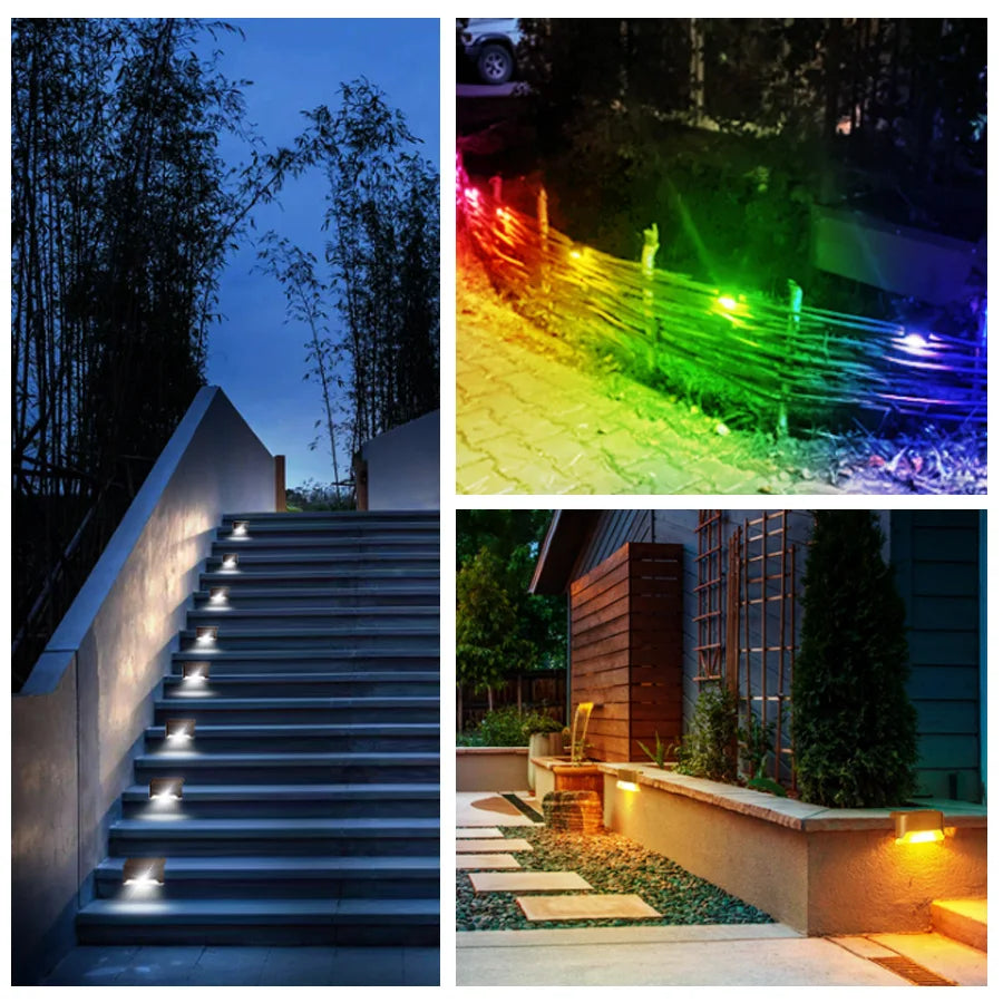 LED Solar Staircase Light Waterproof Passage Patio Courtyard Guardrail Step Lamp for Outdoor Garden Borders Terrace Fence Light