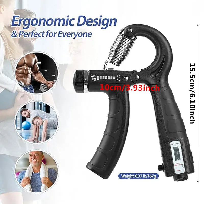 2-Piece Grip Strength Training Device with Counter, Grip Strengthener, Adjustable Resistance of 5-60 kg, Anti-Slip Handle