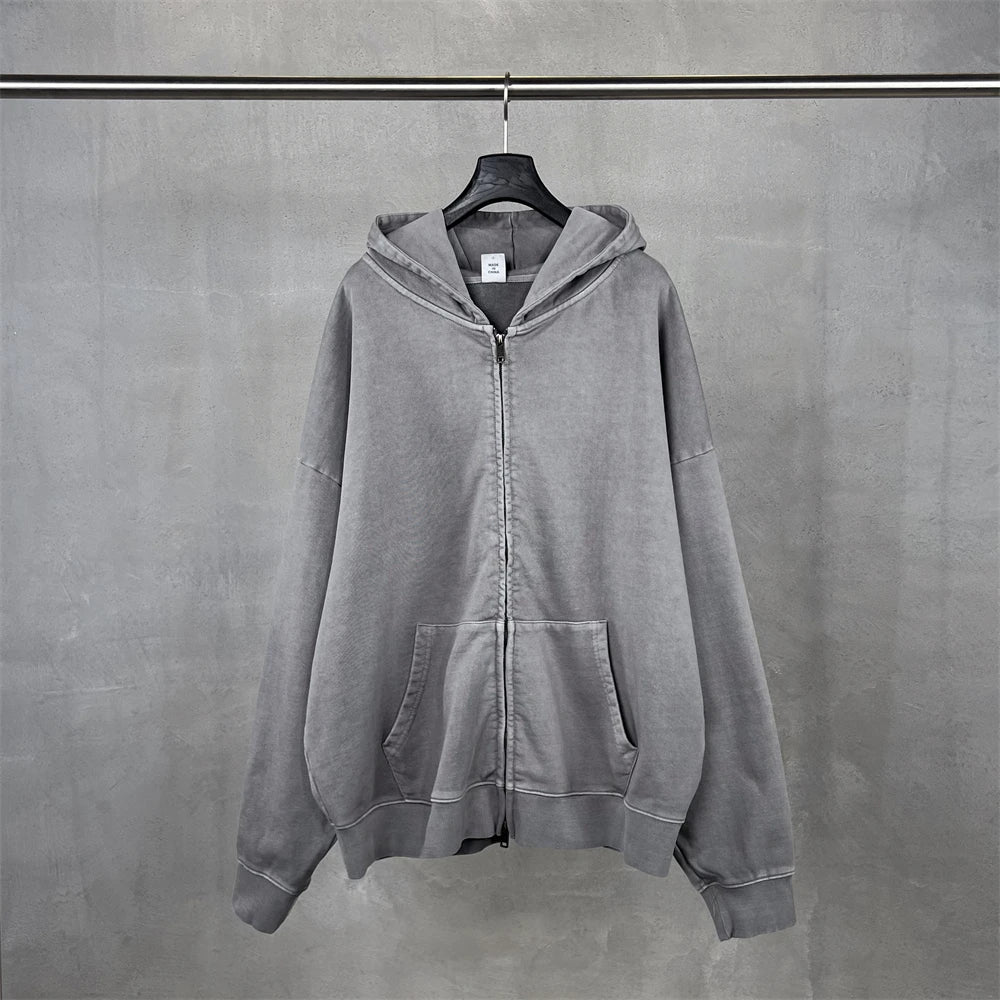 ZODF 2025 Autumn Men Heavy Weight 480gsm Hoodies Unisex Retro Washed Terry Cotton Distressed Hooded Coats HY1110