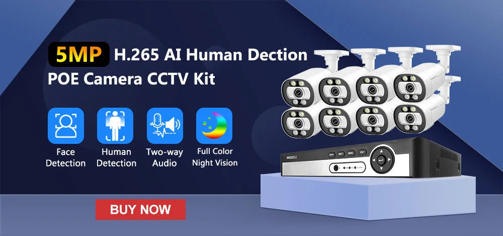 8CH 5MP POE Dome Security Camera System IP Camera Vandal-proof Indoor Home CCTV Video Record Surveillance Protection Kit