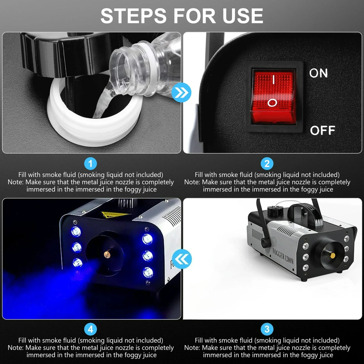 1200W Smoke Machine RGB 6LEDs Lighting Fog Machine Remote Control Stage Smoke Haze Generator for Disco Party Nightclub Wedding