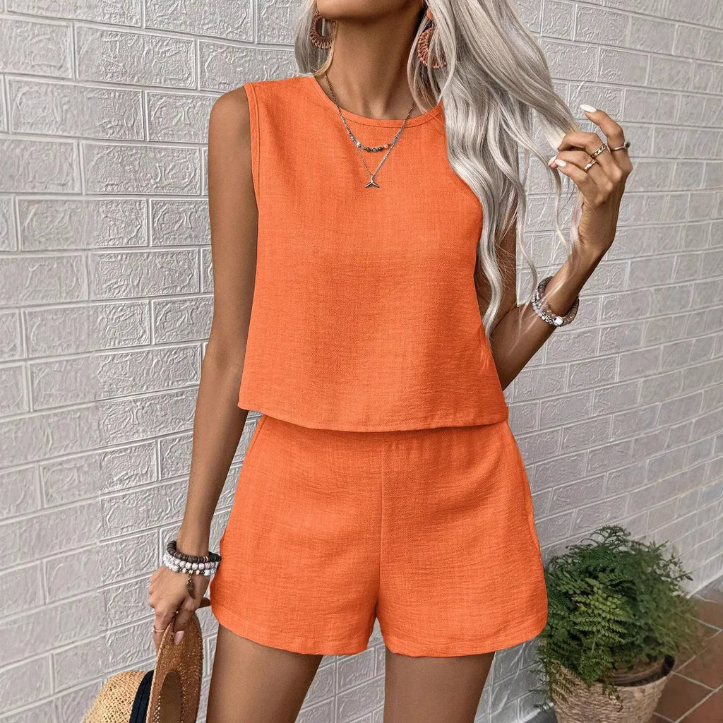 Summer Shorts Sets Women 2025 Fashion Sleeveless Loose Tank Tops And Short Pants Two Piece Sets Women Outfit Casual Femme Suit
