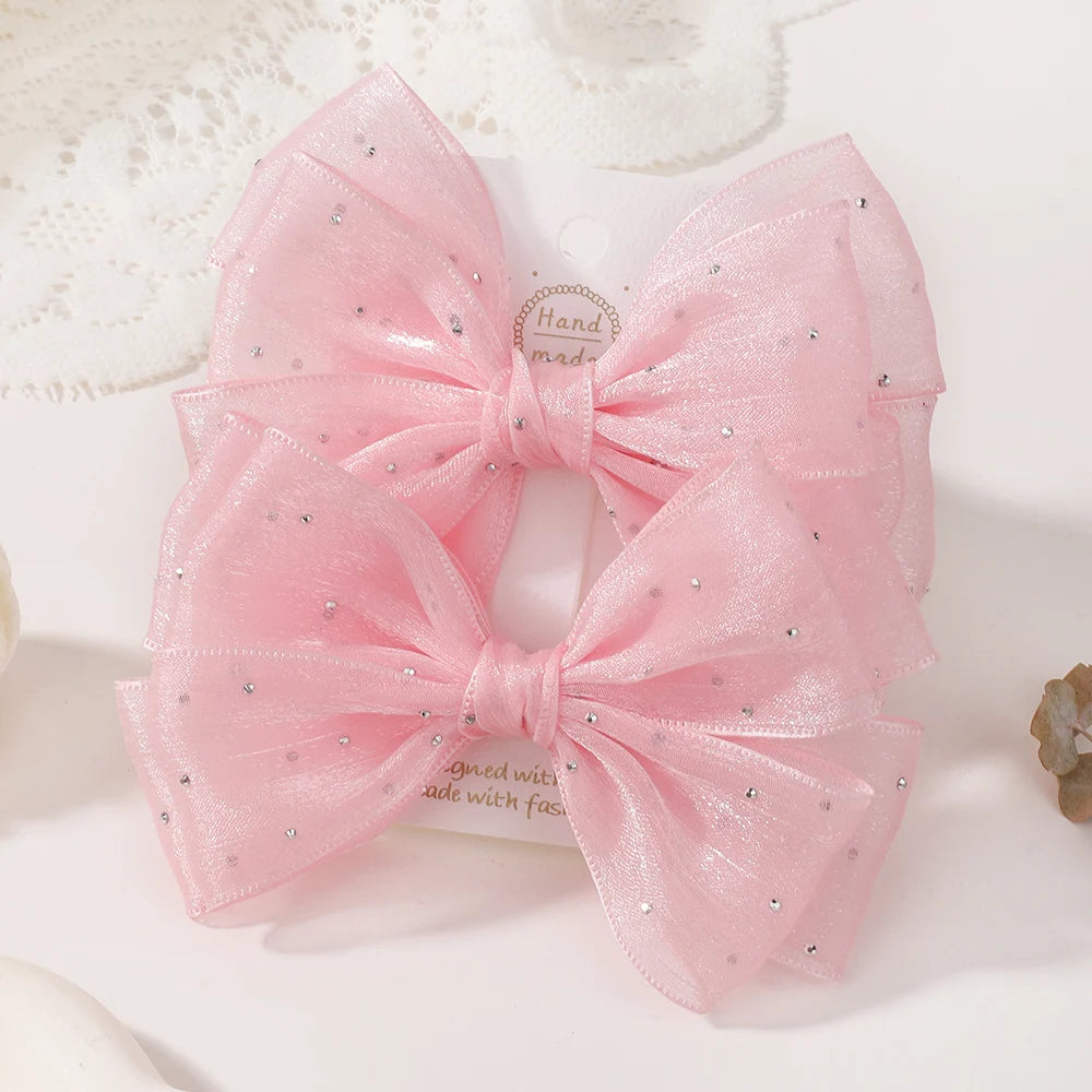 2Pcs Exquisite Princess Bow Hair Clip Set 4.72 Inches Diamond Sets Bow Children's Hairgripes Ladies' Sweet Ponytail Hair Clip