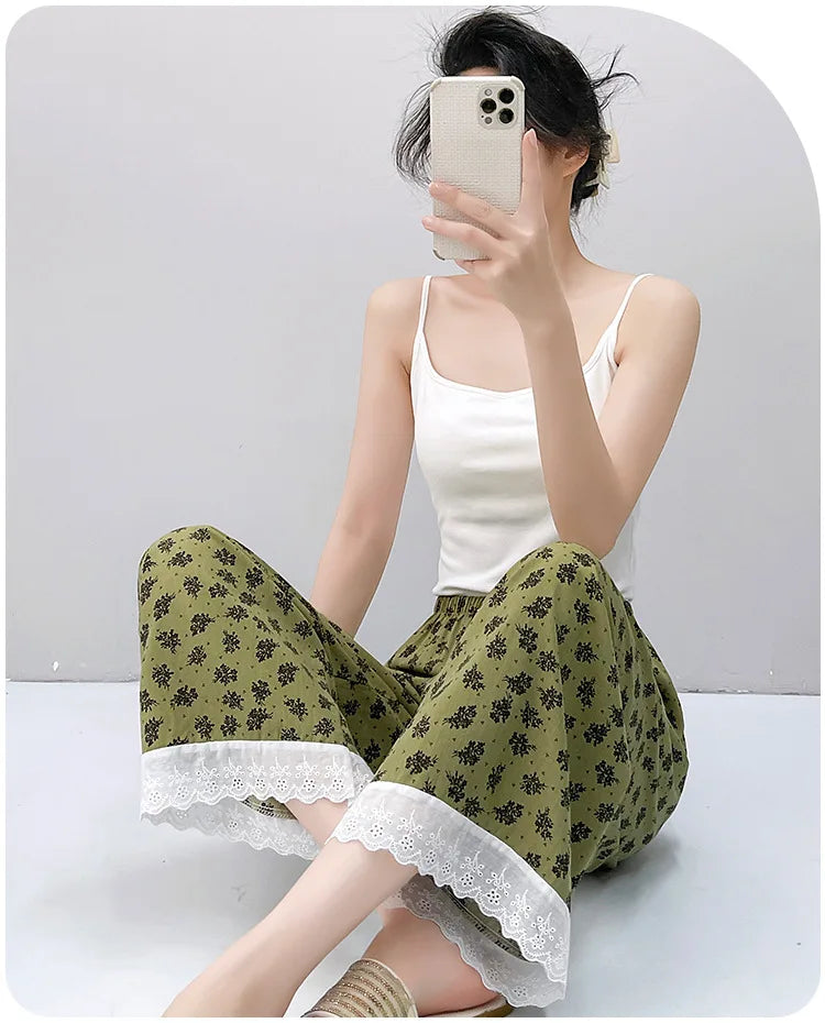 Women Pajama Printed Loose Night Bottoms Viscose Pants Female Outwear Pants Loungewear Home Pants 2026 New Summer Sleeping Wear