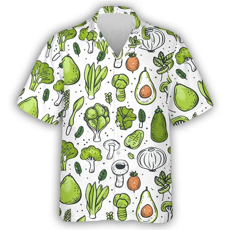 Pepper Tomato Carrot Graphic Hawaiian Shirt For Men Green vegetables 3D Printed Aloha Shirts Leisure Blouses Street Lapel Tops