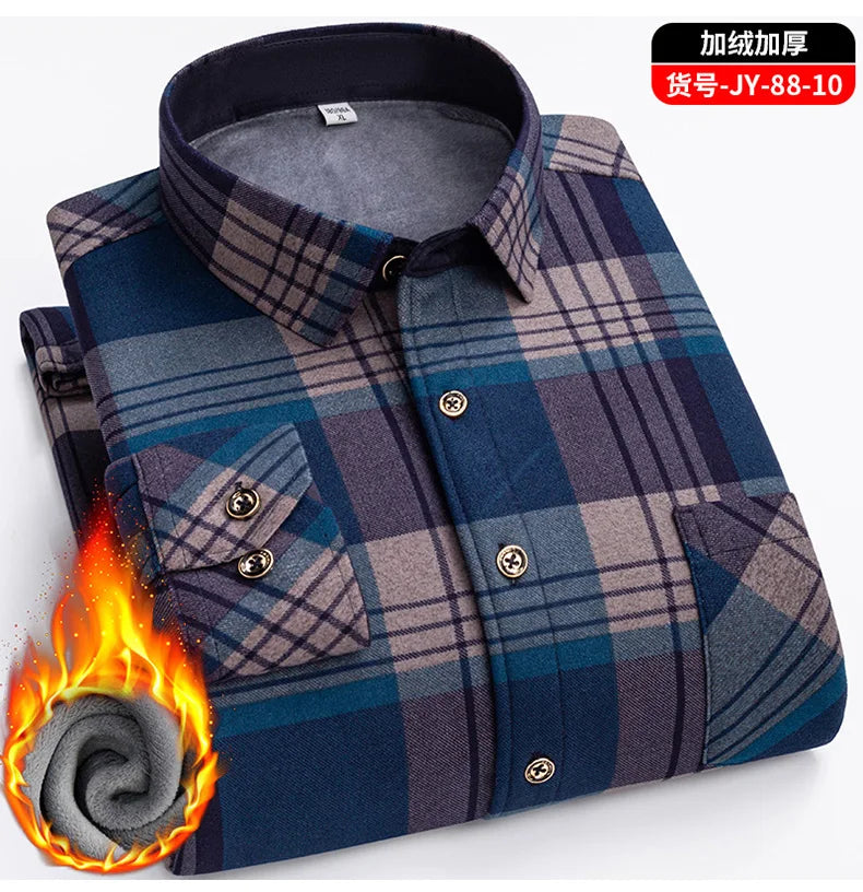 New men's double-sided fleece warm long-sleeved shirt, thickened for winter, cold-resistant, street trend business casual
