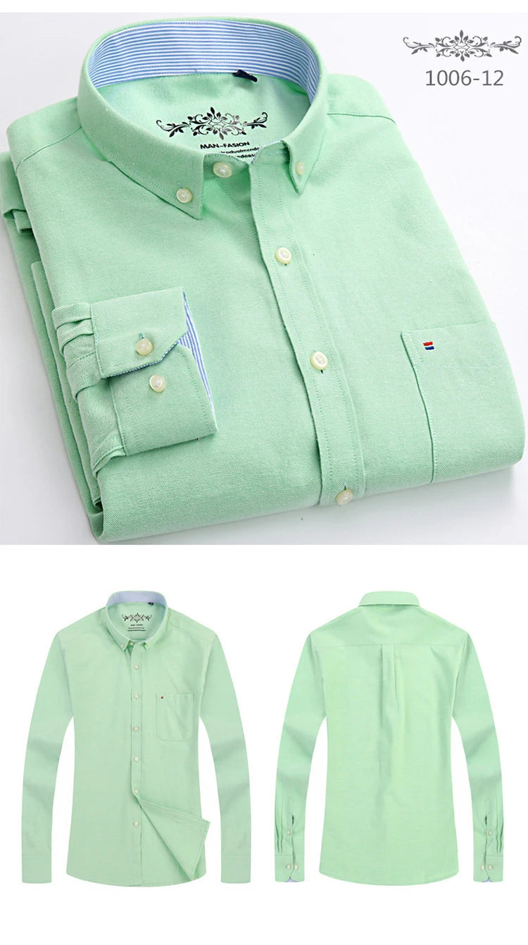 New Cotton Mens Striped Plaid Print Oxford Spinning Casual Long Sleeve Shirt Comfortable Collar Button Slim Male Business Shirts
