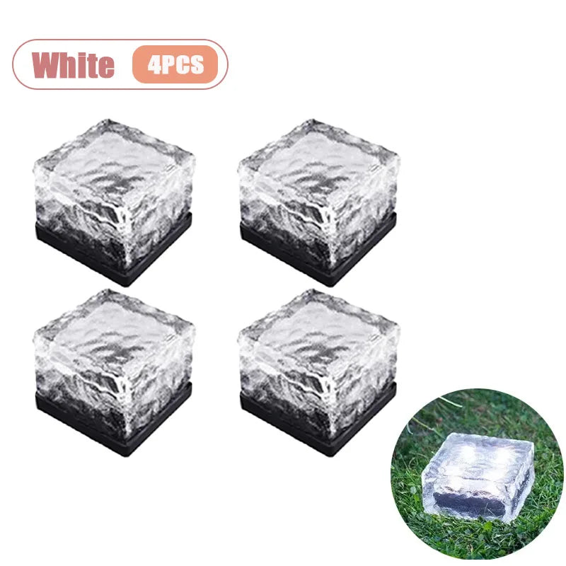 1-8PCS Square Solar Glass Brick Lights IP65 Waterproof LED Warm White Outdoor Landscape Path Lighting for Garden Courtyard Decor