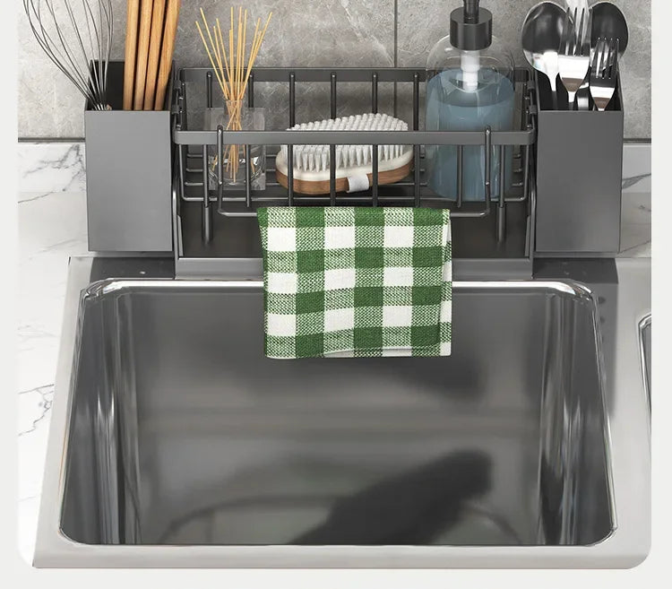Kitchen Sink Drain Rack Organizer ABS Plastic Self-draining Sink Shelf Soap Sponge Holder Dishcloth Towel Rack Filter Basket