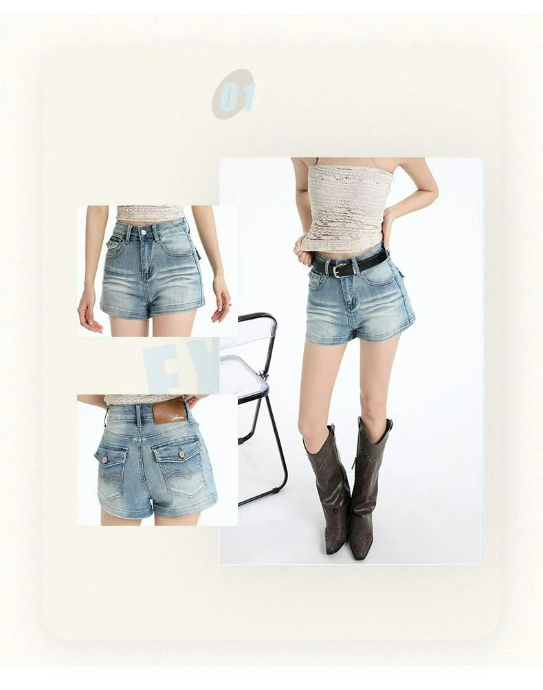 Women’s Denim Shorts Jorts Drawstring Elastic Slimming Short Denim Pants Summer Casual Loose Jeans with Pockets Versatile Jeans