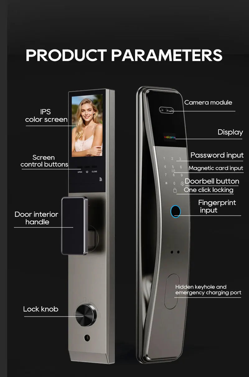 SANKESONG Tuya Smart 3D Face Door Lock Security Camera Monitor Intelligent Fingerprint Password Biometric Dual Battery