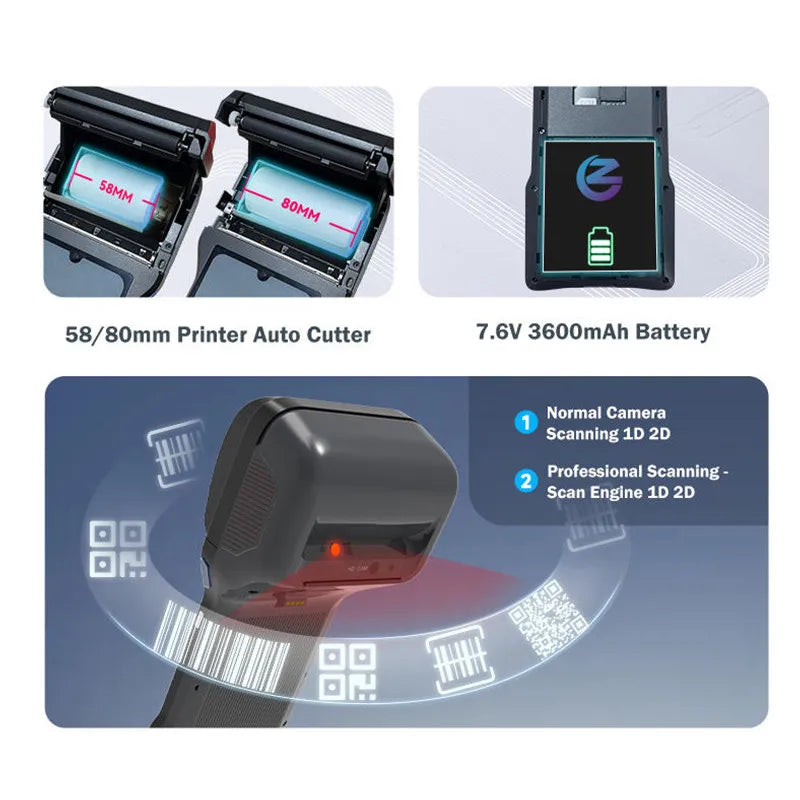 Z93 Handheld 6.26-inch Touch Screen Android 14.0 POS Terminal Cash Register With 4G NFC Camera Scanner 58/80mm Thermal Printer