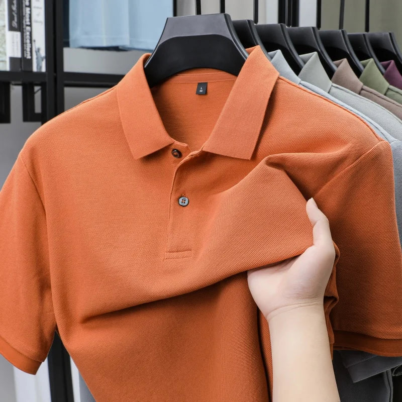 100% Pure Cotton Boutique Short-Sleeved High-End Men's Polo Shirt Summer High-Quality Solid Color Tops Business Casual T-Shirt