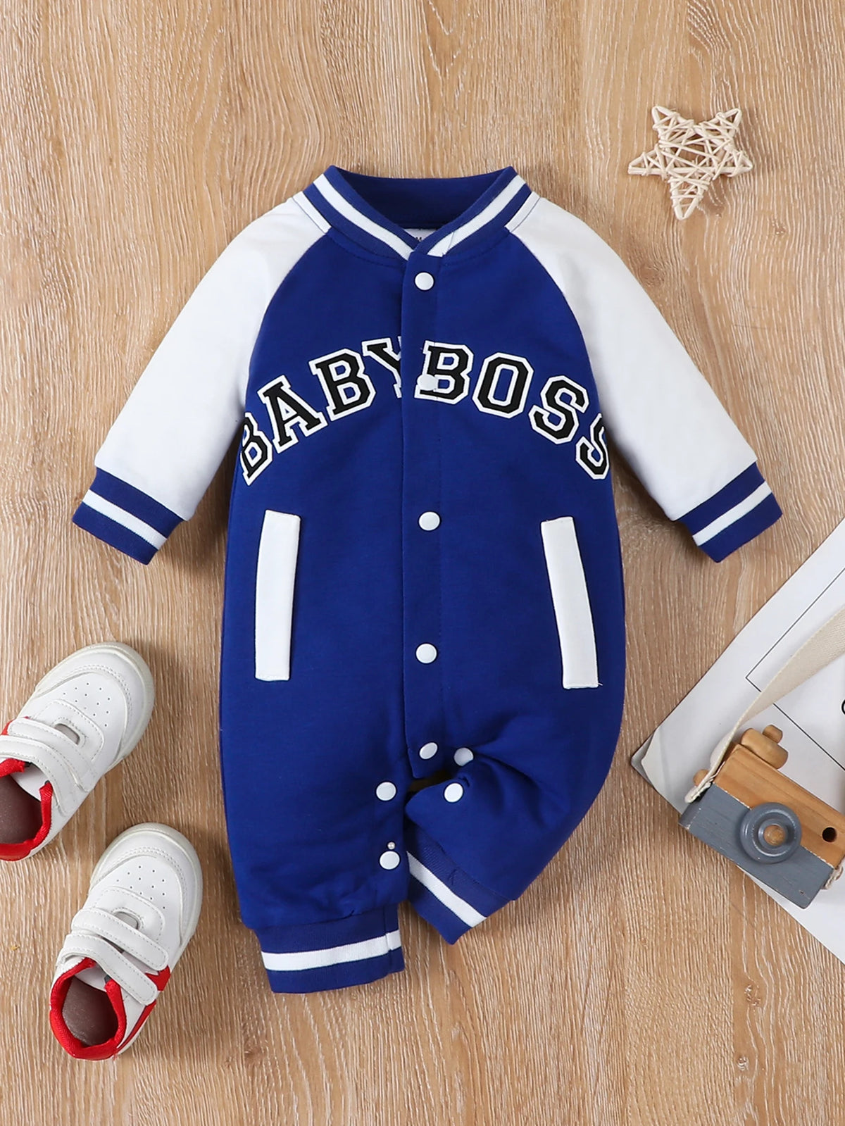 Cute Personalized Baby Boy Jumpsuit Fashionable Letter Print Long Sleeved Round Neck Comfortable Clothing for Infants