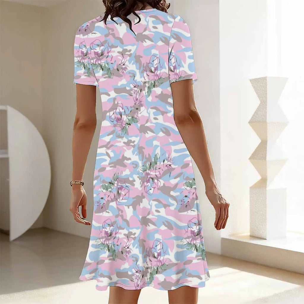 Women's Classic Leopard Print Short Sleeve Round Neck Midi Dress Loose Casual A Line Daily Wear Dress