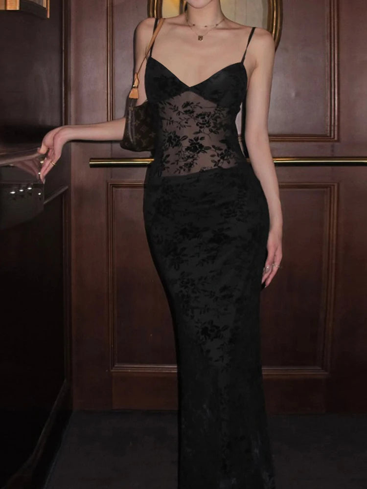 Weird Puss See Through Dress Women Backless Hollow Flower Print Patchwork Solid Sleeveless Sexy Midnight Clubwear Party Vestidos