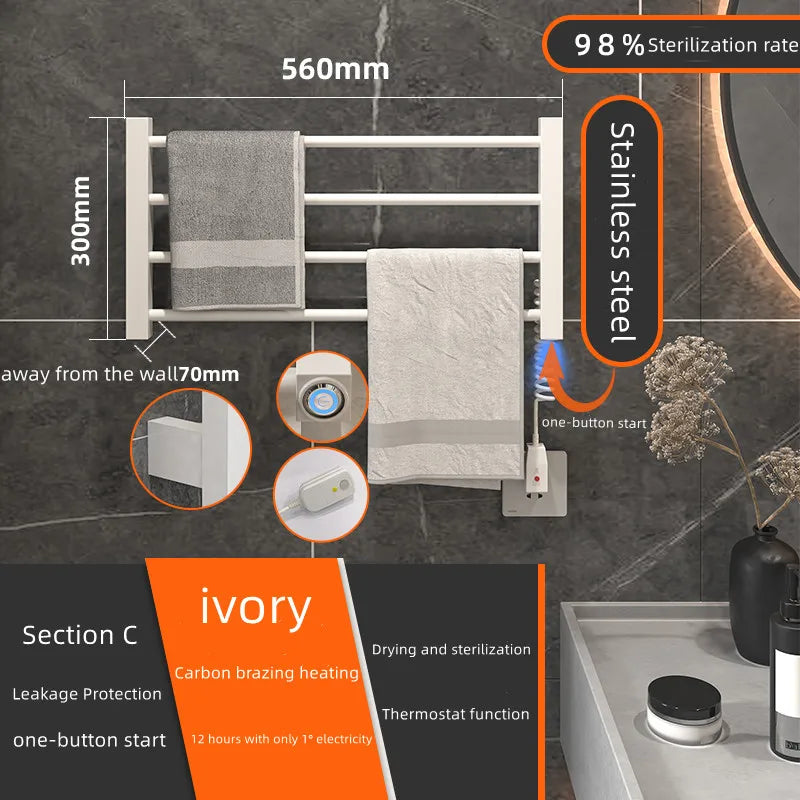 Bathroom Accessories; Stainless Steel Towel Dryer with Digital Display Temperature Control Electric Heated Towel Rack.