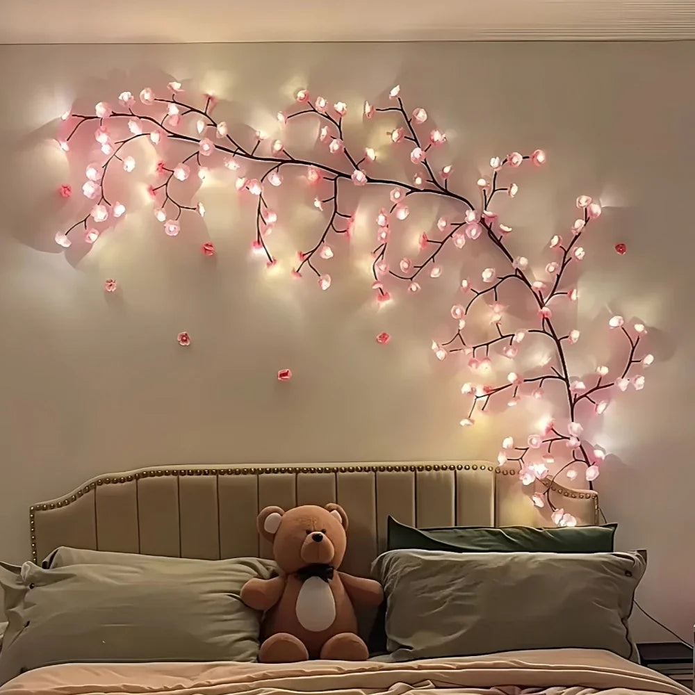 72/96/144 LED Cherry Blossom Branch Lights USB Pink Flower Fairy Lights Indoor Bedroom Wedding Garden Aesthetic Decor String