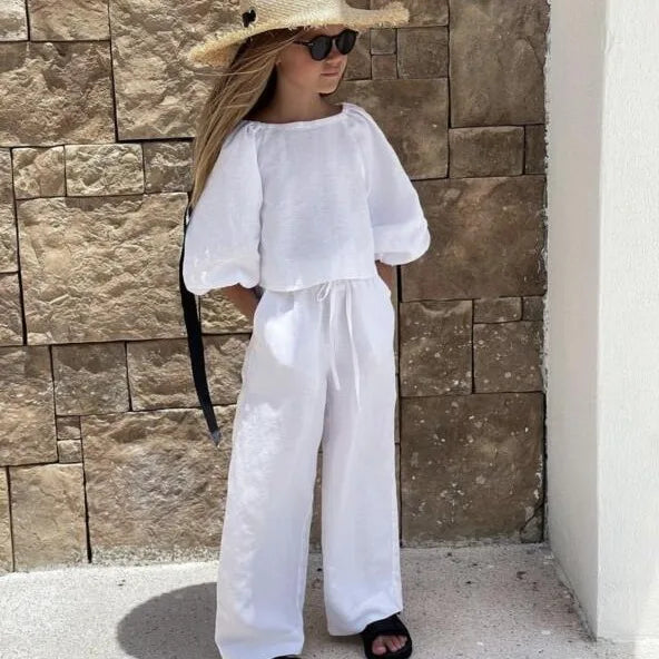 Baby Girl Linen Cotton Clothes Set Shirt+Pant 2pcs Infant Toddler Child Clothing Set Solid Color Spring Baby Clothes 1-7Y