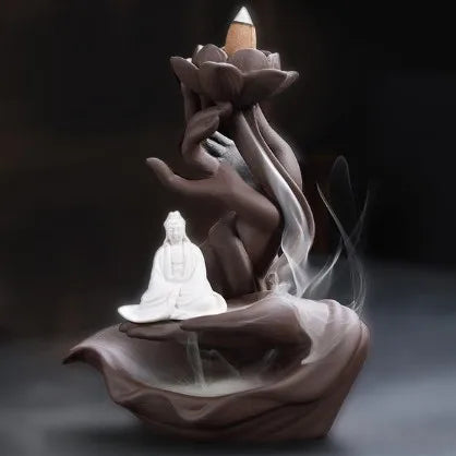 Newest Celadon Backflow Incense Fountain Antique Lotus Incense Burner for Incense Sticks Holder Gothic Decor Zen Bergamot Stove