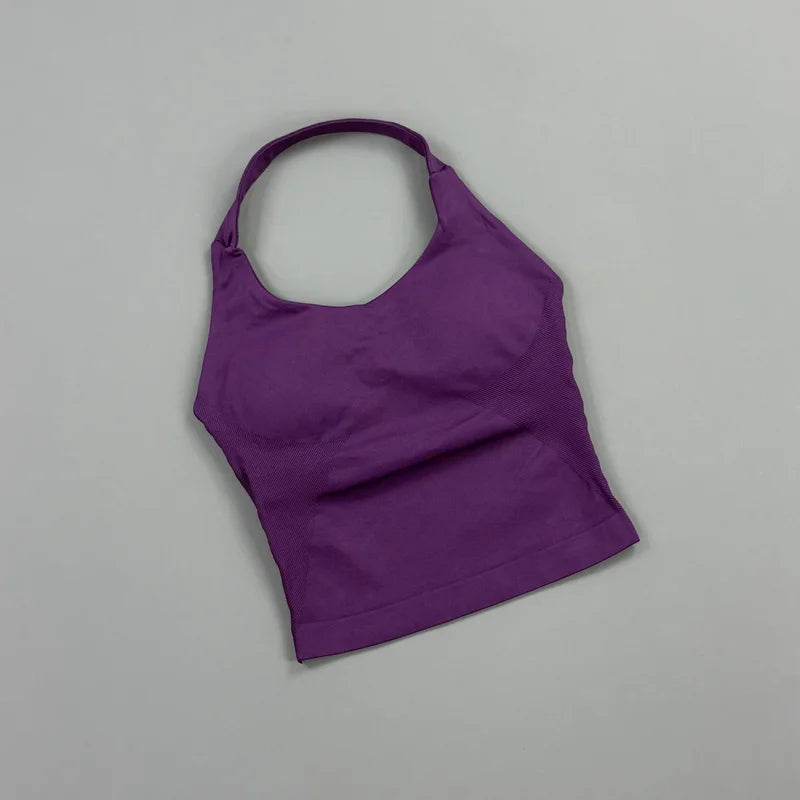 HISTELLO Impact Halter Top Women Gym Clothing Backless Seamless Sports Yoga Vest Running Fitness Workout Sleeveless Tank Top
