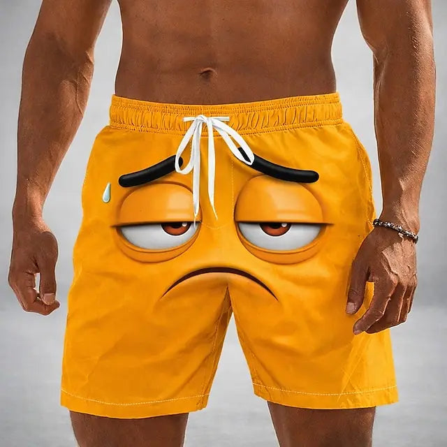 Men's Optical Illusion 3D Cartoon Smile Face Swim Trunks Swim Shorts Board Shorts Mid Waist Hawaiian Beach Shorts Vacation Wear