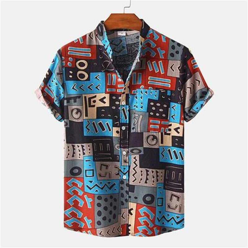 Men's 3d Print Summer Short Sleeve Shirt Art Geometric Pattern Hawaiian Beach Male Female Shirts Casual Lapel Blouse For Men Top
