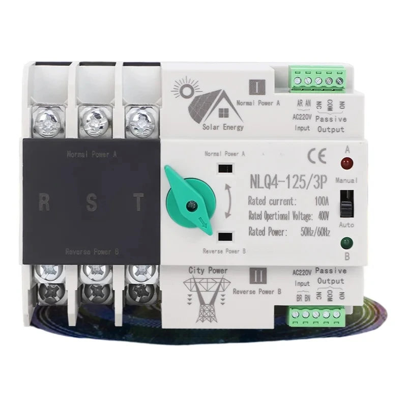 Solar ATS Transfer Switch 230V Uninterrupted Power For PV Inverters 2P 125A Dual Power Automatic Changeover For Home Solar