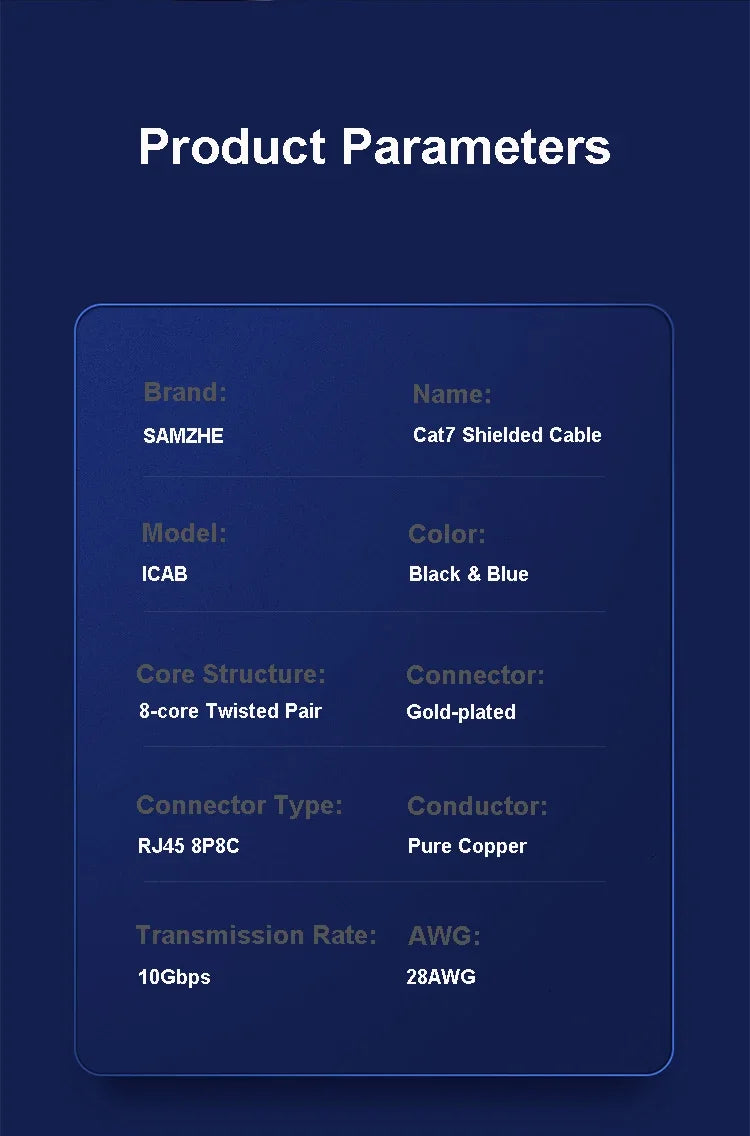 Samzhe Cat7 Heavy Duty High Speed 10Gbps Internet Network Cable Professional LAN Cable Shielded for Gaming Streaming Home Office