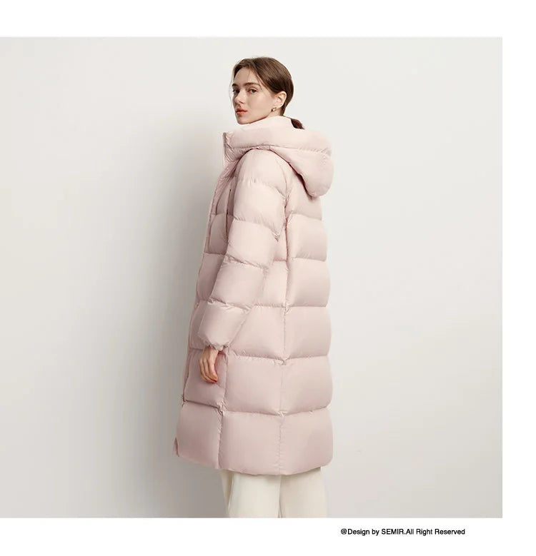 Semir Long Down Jacket Women Waterproof Hooded Coat 2025 Winter New Loose Girls' Jacket Multi-Color Thicken Windbrake Down Coat