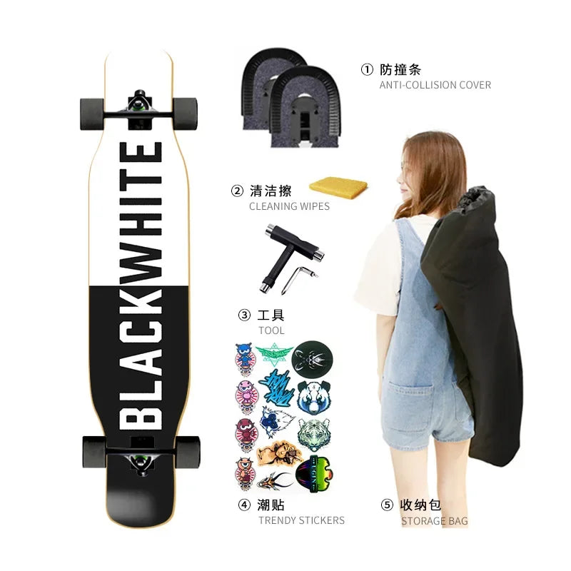 Longboard Beginner Boys and Girls Adult Professional Double Dancing Board 44in Teen Maple Quad