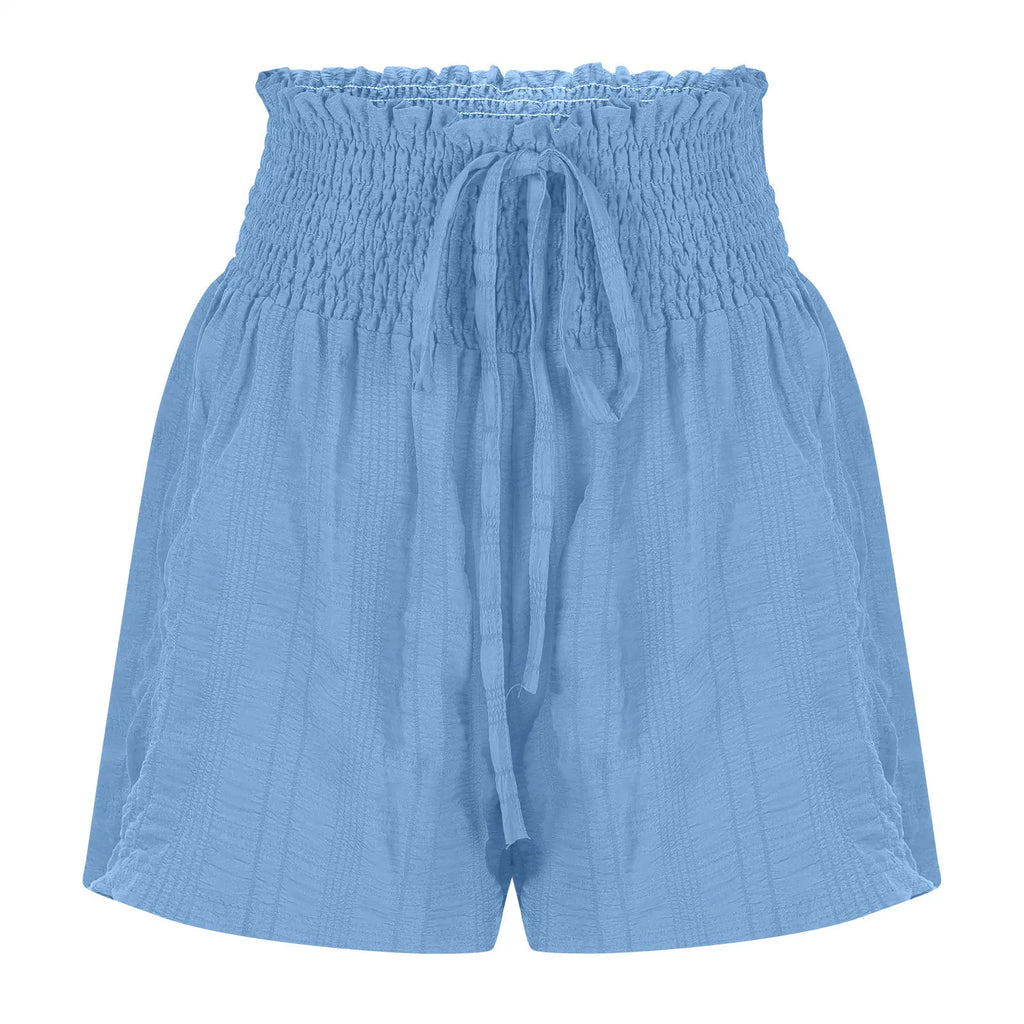 Women Casual High Waist Shorts Skirt Smocked Elastic Drawstring A-Line Flowy Short Skirt Pants Summer Solid Color Beach Skorts