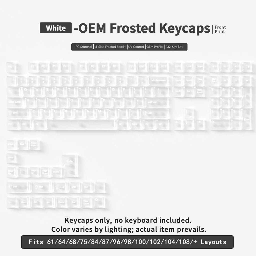 PC Keycaps Clear Transparent & Frosted Translucent White Black Full Set for Mechanical Keyboard 61 68 75 84 87 89 96 98 100 104