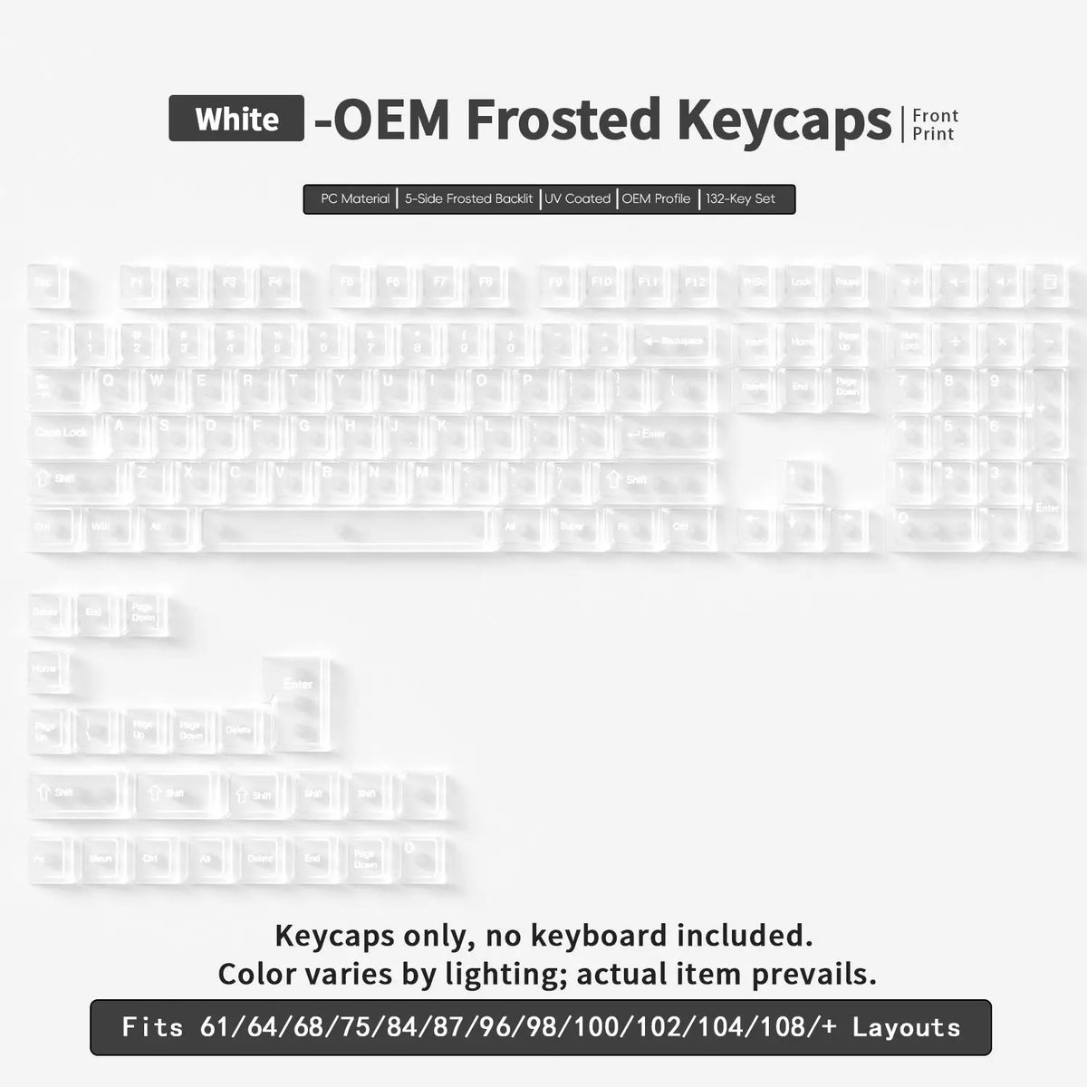 PC Keycaps Clear Transparent & Frosted Translucent White Black Full Set for Mechanical Keyboard 61 68 75 84 87 89 96 98 100 104