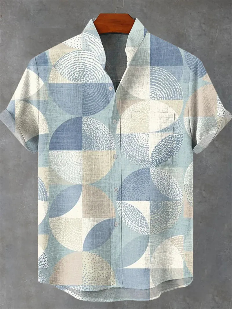 New Men's Shirt 3D Printed Linen Shirt Men's Casual Short Sleeved Top Fashionable Men's Lapel Button Up Shirt Printed T-shirt