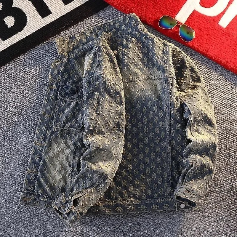 Sequin Denim Jacket Men's Luxury Streetwear Shiny Cowboy Coats Loose Casual Single-breasted Long Sleeve Spring Autumn Jacket