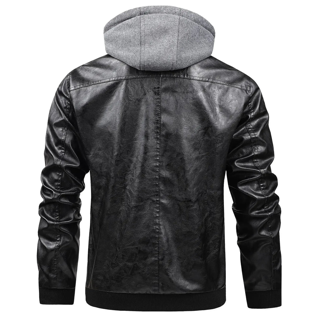 Men Detachable Hood Motorcycle Leather Jackets Quality Male Streetwear Casual PU Leather Coats Two in One Jacket