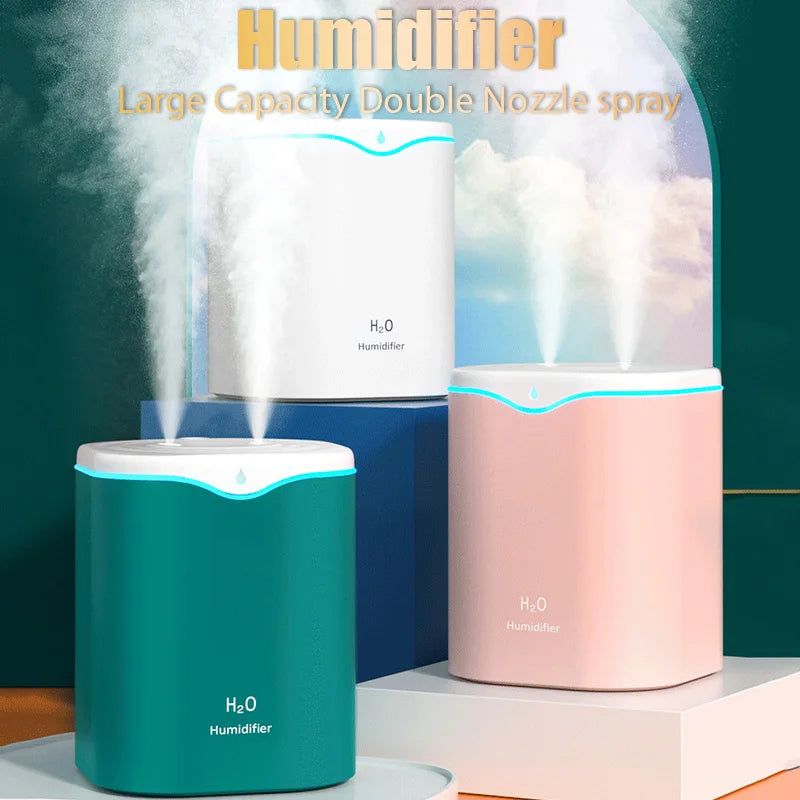 USB Air Humidifier 2L Large Capacity Double Spray Port Essential Oil Humificador Cool Mist Fogger Home Office Aroma Diffuser