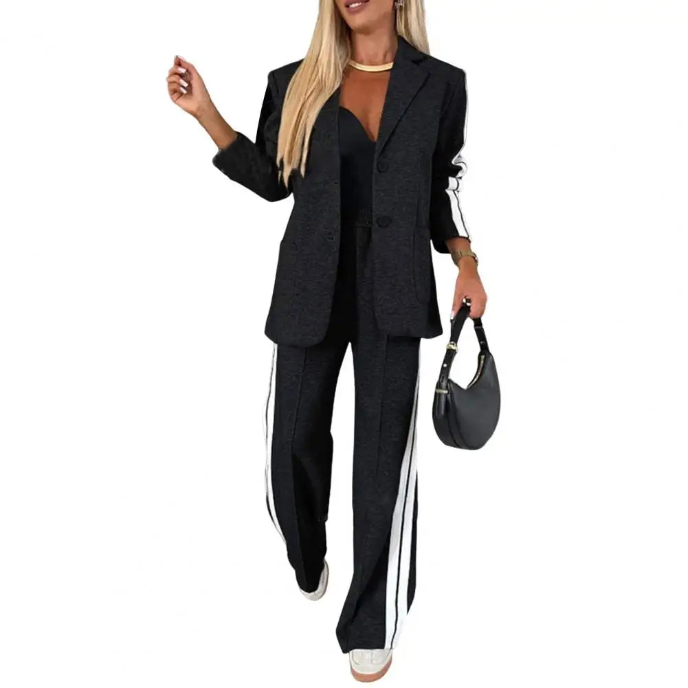 2 Piece Set Women Outfit Winter Fall Fashion V neck Long Sleeve Coat Elegant Straight Leg Pant Set Women Sports Clothing