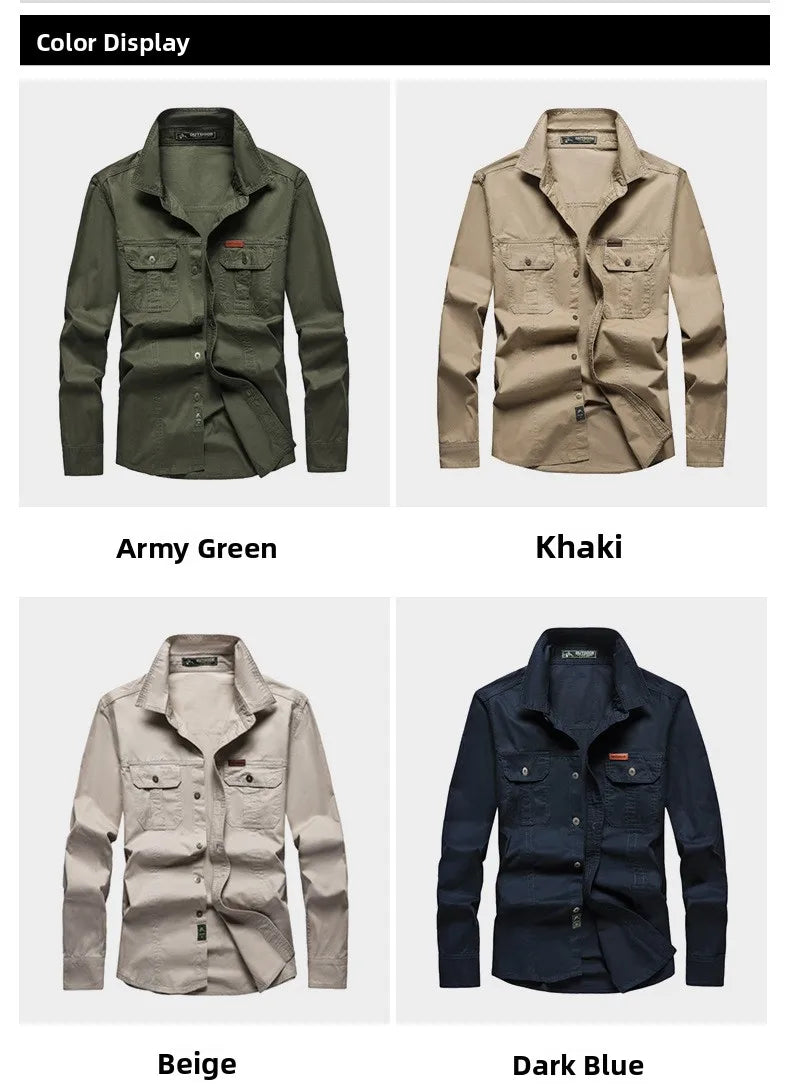 Men's Long Sleeve Outdoor Workwear Shirt Breathable Comfortable Cotton Sweat Absorbent Casual Business Style Loose Fit Spring...