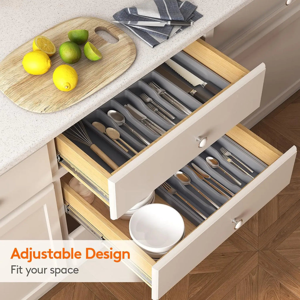 Large Extendable Cutlery Organizer Tray Adjustable Kitchenware Drawer Storage for Spoons Forks Knives