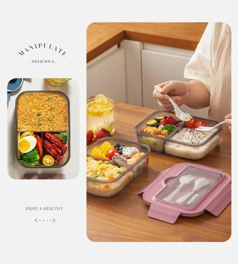 Food-grade Lunch Boxes Home Children's Compartments Bento Box Can Be Heated Microwave Oven Student Rectangle Plastic Lunch Boxes