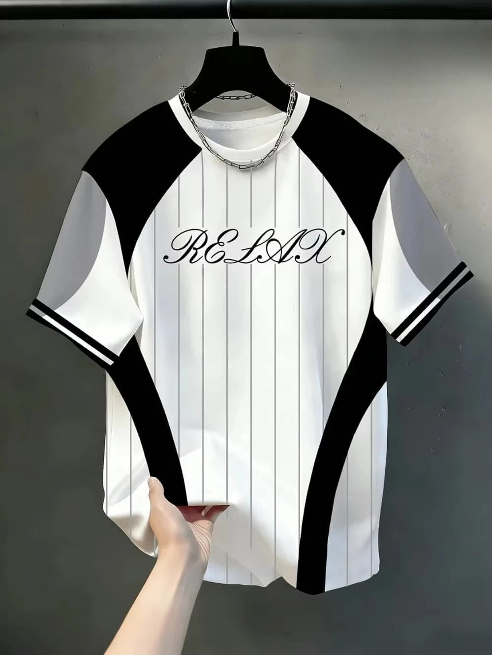 Color-Contrast Vertical Stripes 3D Print Men's Loose-Fitting Breathable Short-Sleeved TShirt Casual Street Trendy Parental Cloth