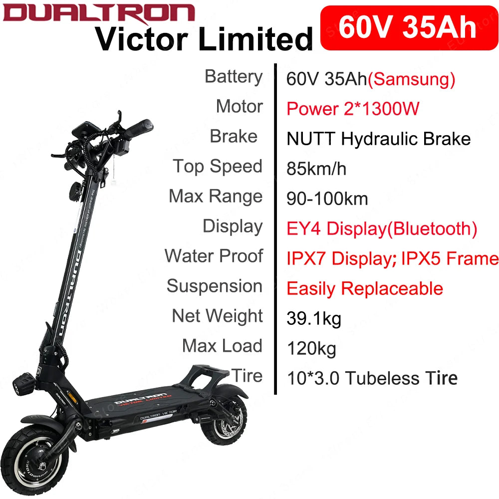 Official Dualtron Victor Limited 60V 35Ah EY4 Display 1300W*2 Dual Motor Top Speed 85km/h Dualtron Victor LTD Scooter