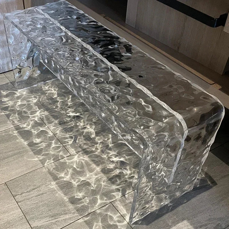 Nordic Acrylic Shoe Changing Stools Transparent Bench Water Ripple Bed End Stool for Bedroom Light Luxury Living Room Furniture