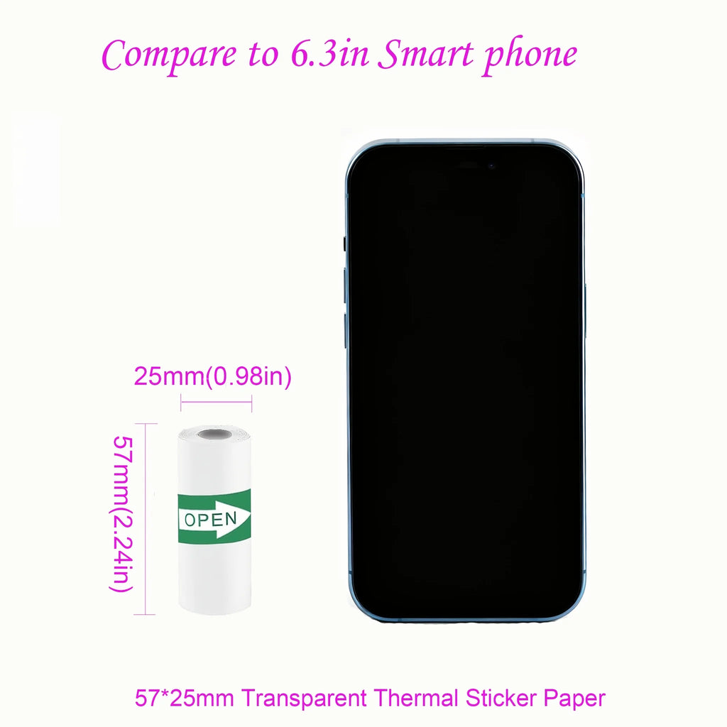 Transparent Self-Adhesive Thermal Paper, Glossy 57x25mm Printer Paper, Compatible with Portable Mini Pocket Thermal Printers