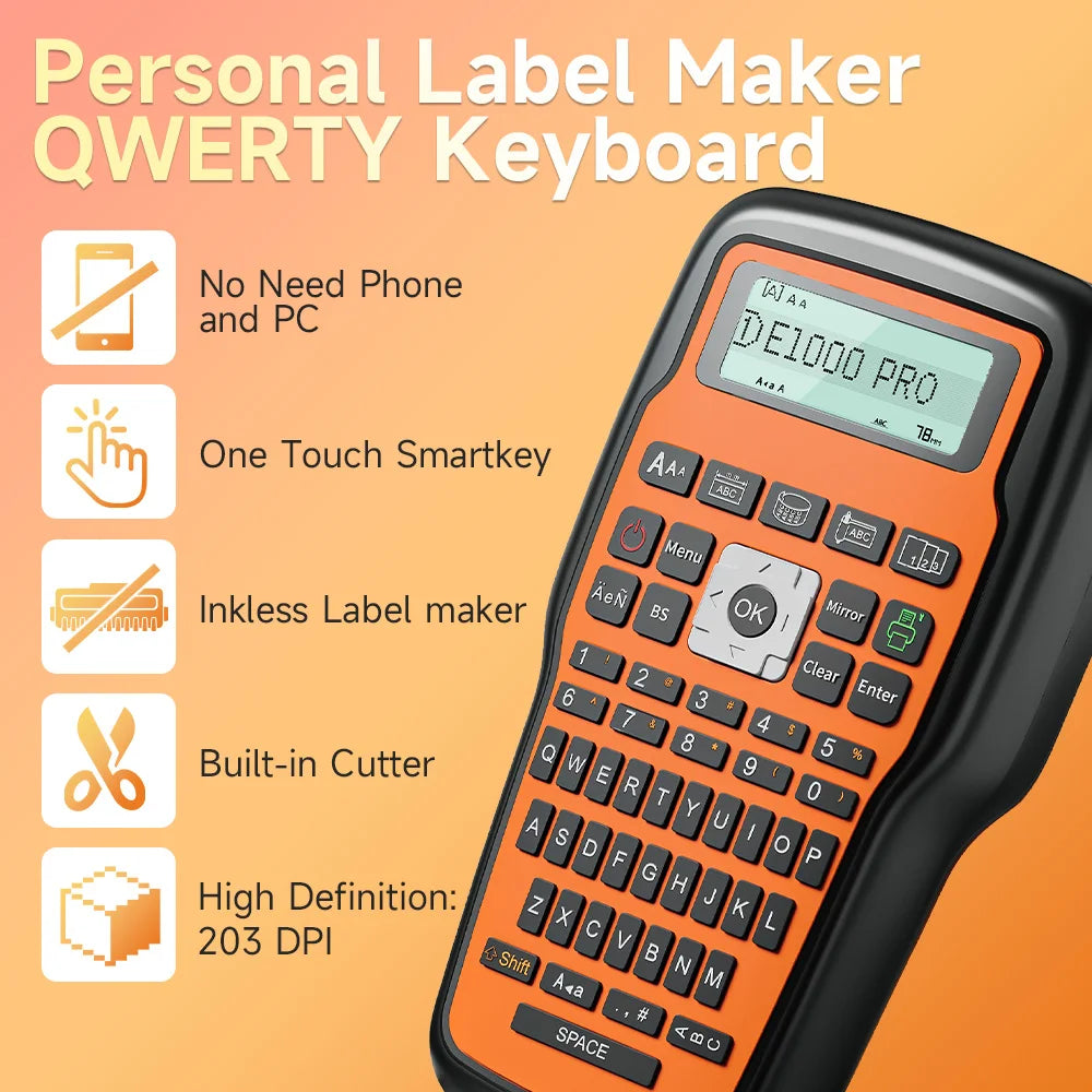 Industrial Labeling E1000 PRO Label Maker Printer Keyboard Symbol Compatible for Brother TZ231 Label Maker Tape Heat Shrink Tube