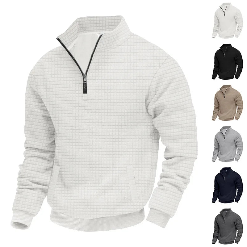 semi-zipper sweater men's autumn and winter jacquard small checkered stand-up collar casual pullover large size sweater